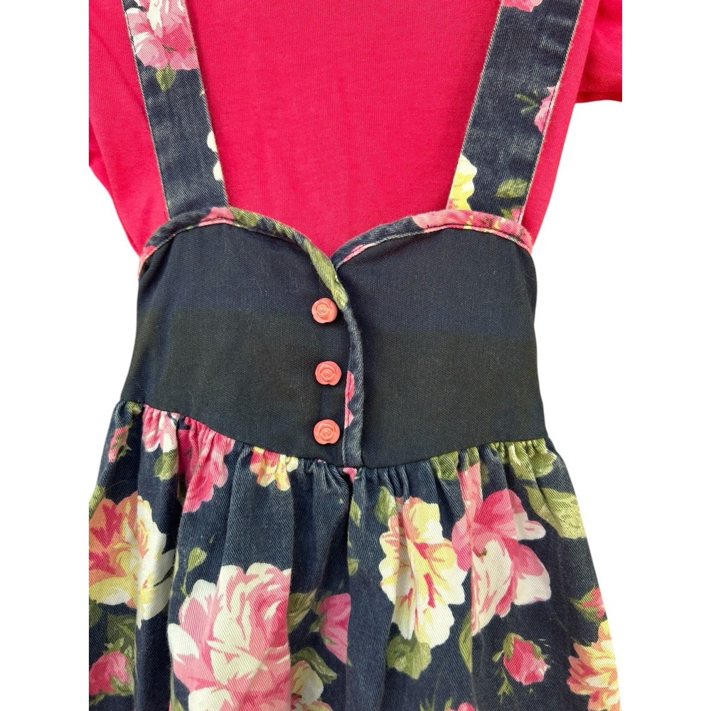 Vintage 90s Floral Two Piece Girls Suspender Skirt Dress Sz 6 Stephanie Tanner - Picture 2 of 5